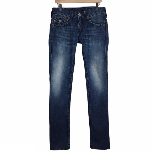 TRUE RELIGION Skinny Jeans Rainbow Ricky Slim 24859SO Dark Wash Denim Size 29